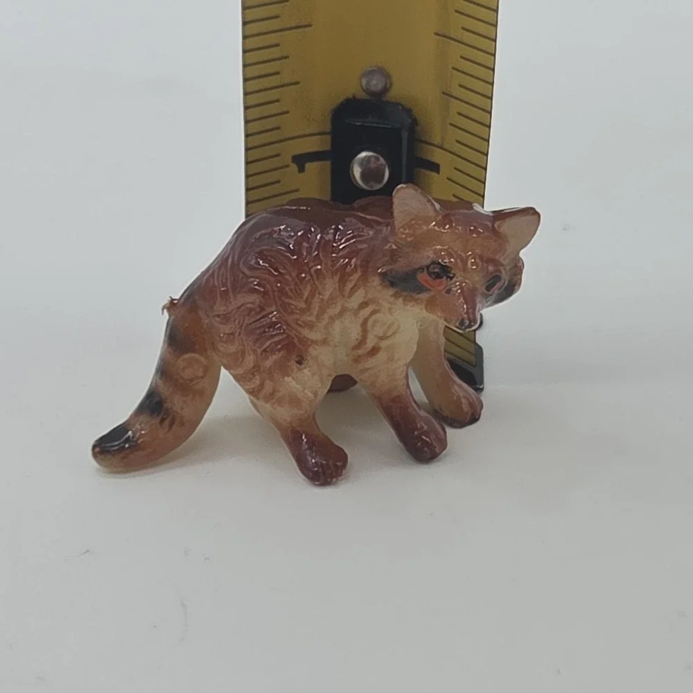 Vintage Lot Miniature Raccoon Hard Plastic Figurines Animal Momma Baby Hong Kong